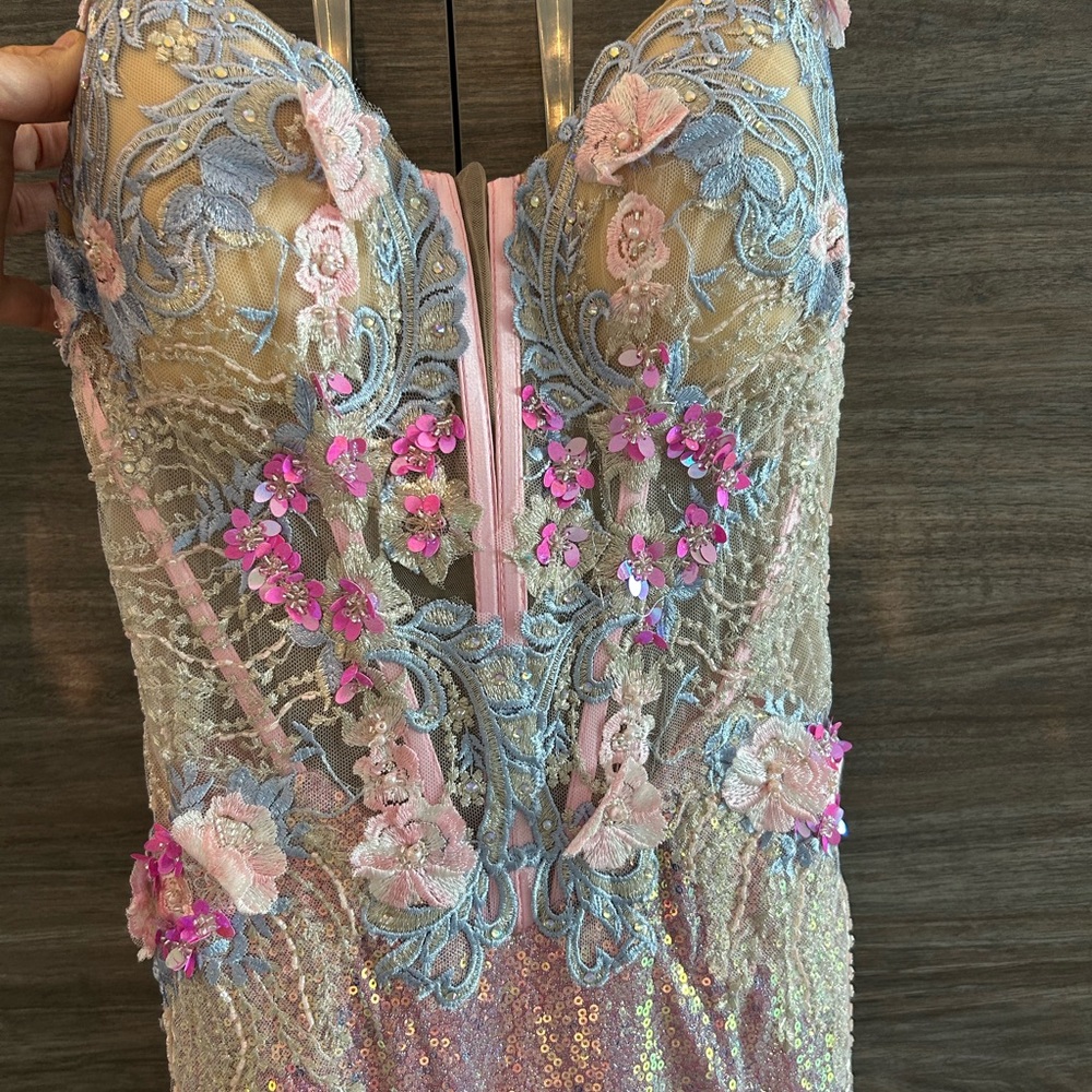 Portia and Scarlett pink Floral Gown style 24250 sequin gown - Picture 8 of 8
